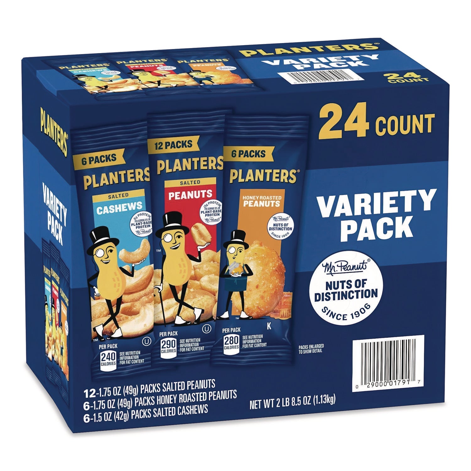 Salted Nuts Variety Pack, Assorted Flavors, 1.5 oz/1.75 oz Packs, 24/Carton