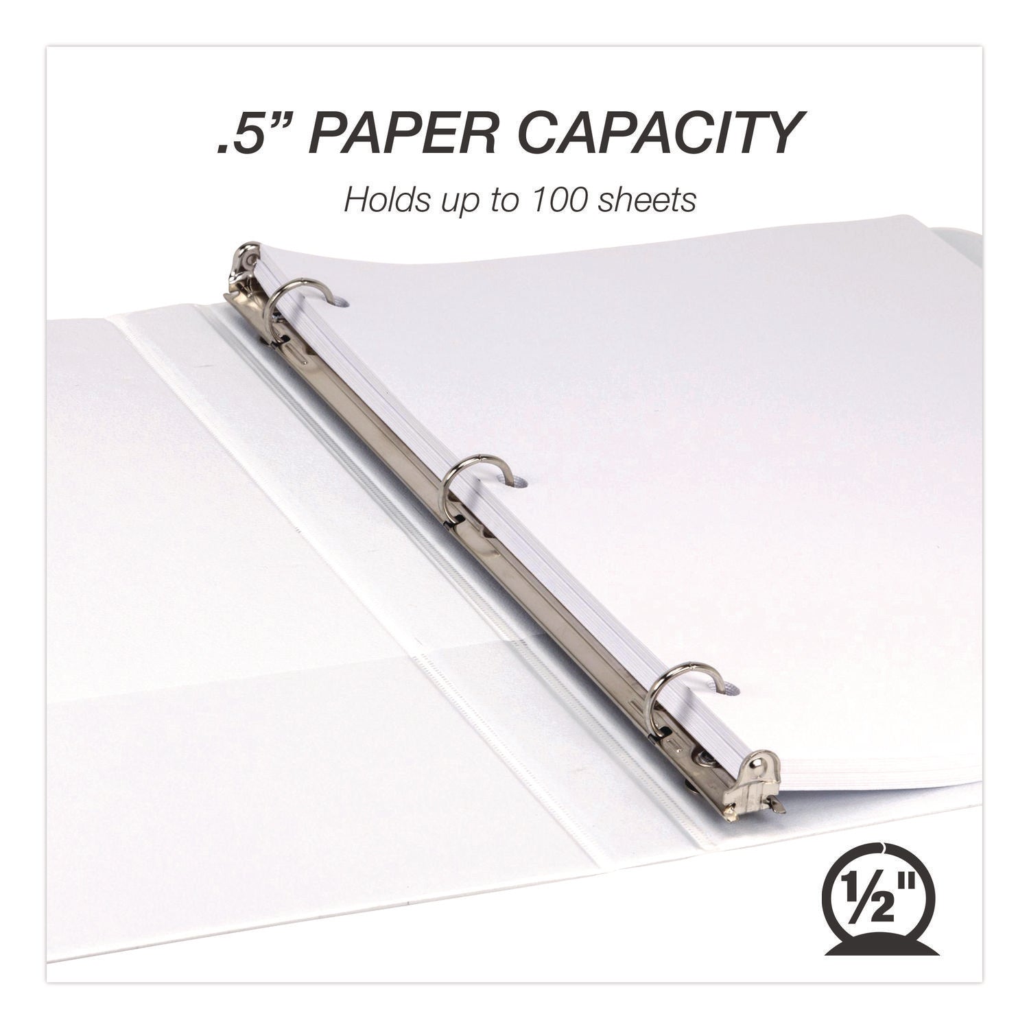 Samsill Economy View Binder, 1/2" Capacity, Letter Size, 3 Round Rings, 2 Internal Pockets, White, Recycled, Customizable Spine/Cover, Clear Overlay, 12/Carton
