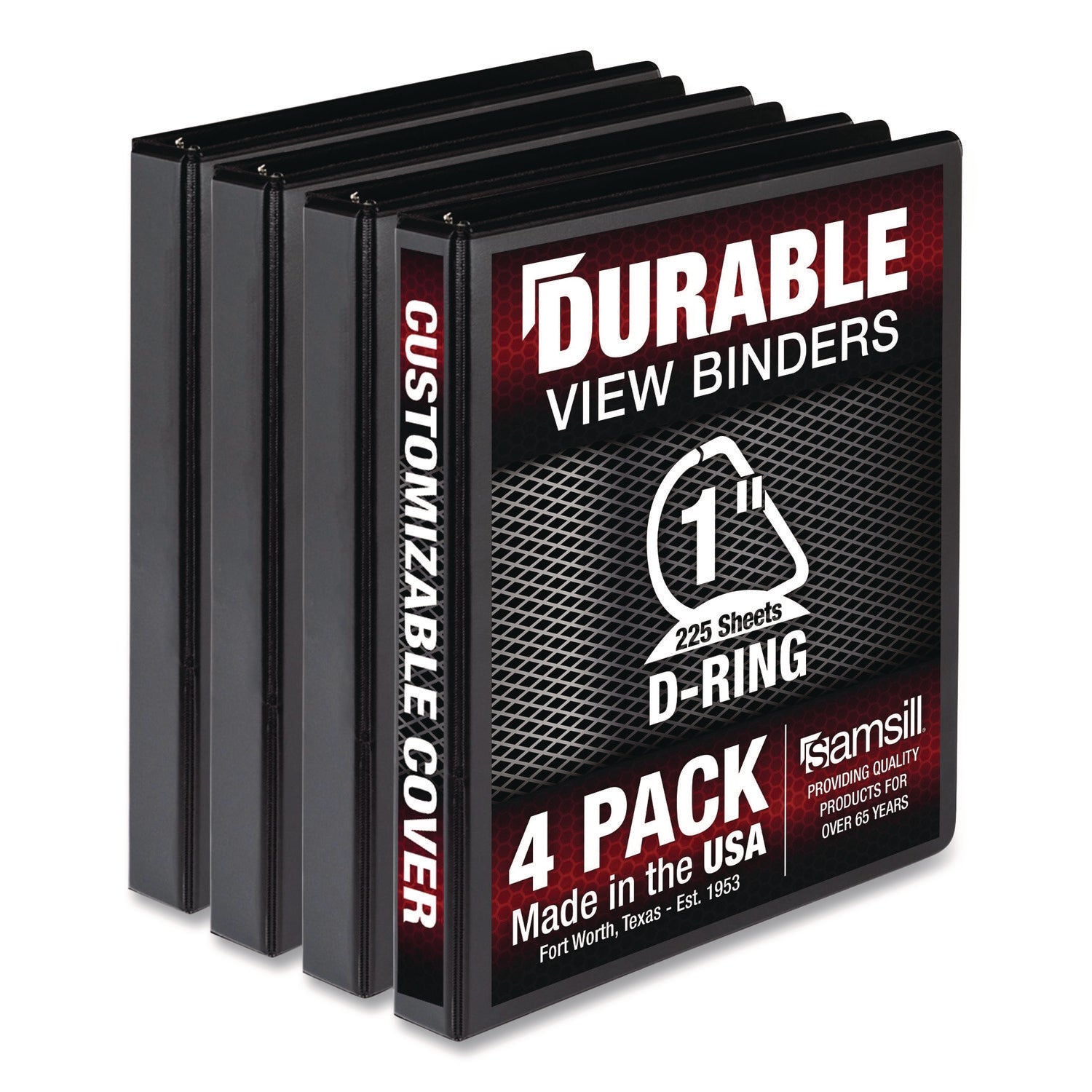 Samsill Ring Binder - Letter - 8 1/2" x 11" Sheet Size - 3 x 1" Ring(s) - Fastener(s): D-Ring - Pocket(s): 2, Internal - Black - Durable, Clear Overlay, Non-stick, Transfer Safe, Copy Safe, Wear Resistant, Tear Resistant - 4 / Pack