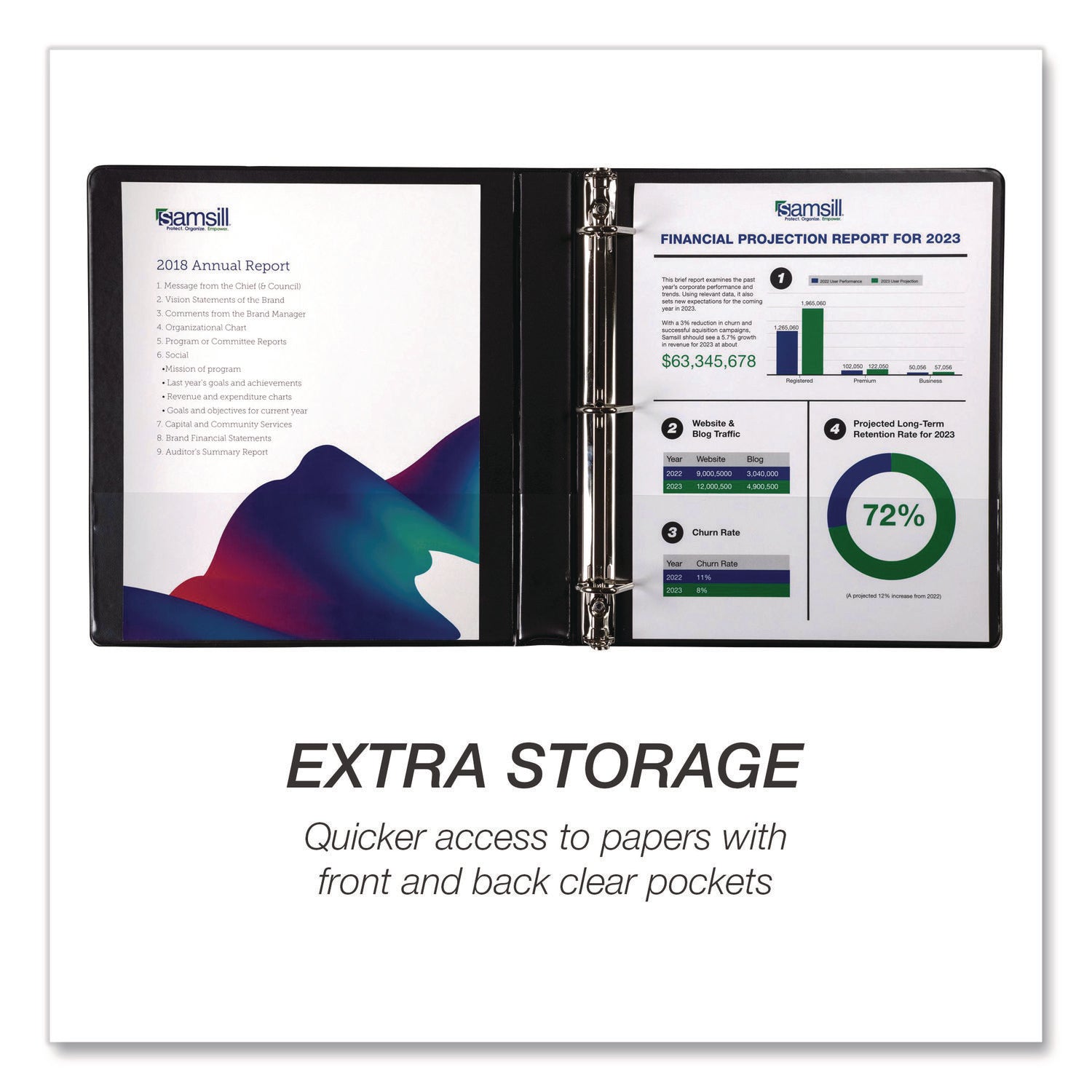 Samsill Ring Binder - Letter - 8 1/2" x 11" Sheet Size - 3 x 1" Ring(s) - Fastener(s): D-Ring - Pocket(s): 2, Internal - Black - Durable, Clear Overlay, Non-stick, Transfer Safe, Copy Safe, Wear Resistant, Tear Resistant - 4 / Pack