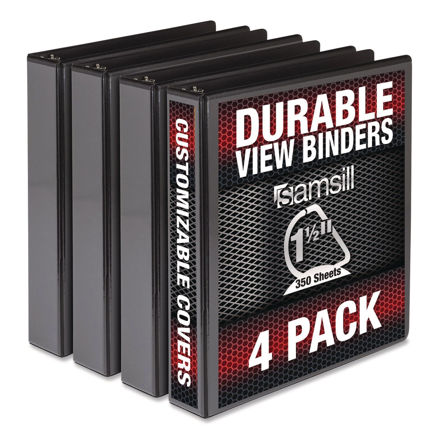 Samsill Ring Binder - 1.50" Ring(s) - Fastener(s): D-Ring - Black - Durable, Clear Overlay - 4 / Pack