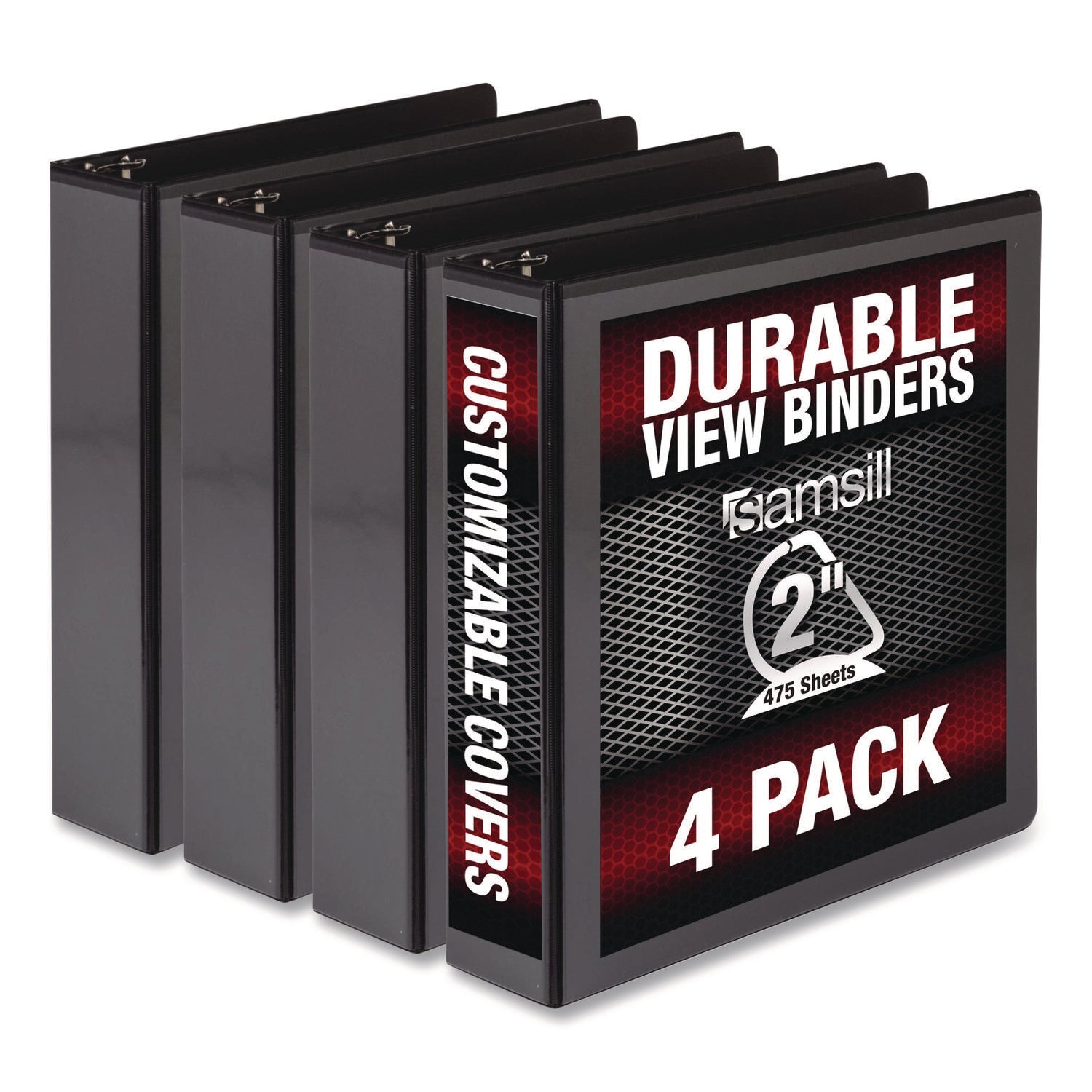 Samsill Ring Binder - Letter - 8 1/2" x 11" Sheet Size - 3 x 2" Ring(s) - Fastener(s): D-Ring - Pocket(s): 2, Internal - Black - Durable, Clear Overlay, Non-stick, Transfer Safe, Copy Safe, Wear Resistant, Tear Resistant - 4 / Pack