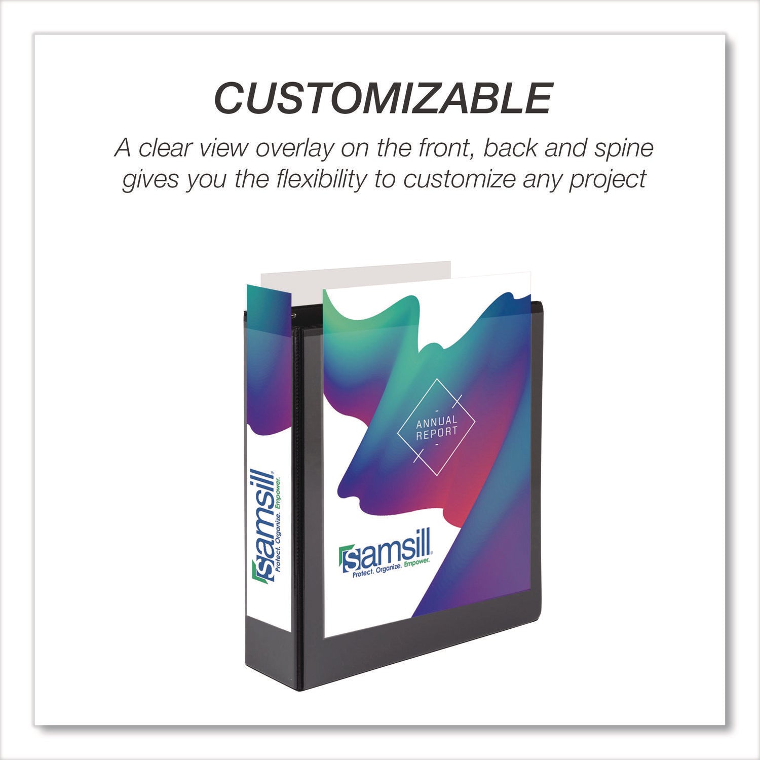Samsill Ring Binder - Letter - 8 1/2" x 11" Sheet Size - 3 x 2" Ring(s) - Fastener(s): D-Ring - Pocket(s): 2, Internal - Black - Durable, Clear Overlay, Non-stick, Transfer Safe, Copy Safe, Wear Resistant, Tear Resistant - 4 / Pack