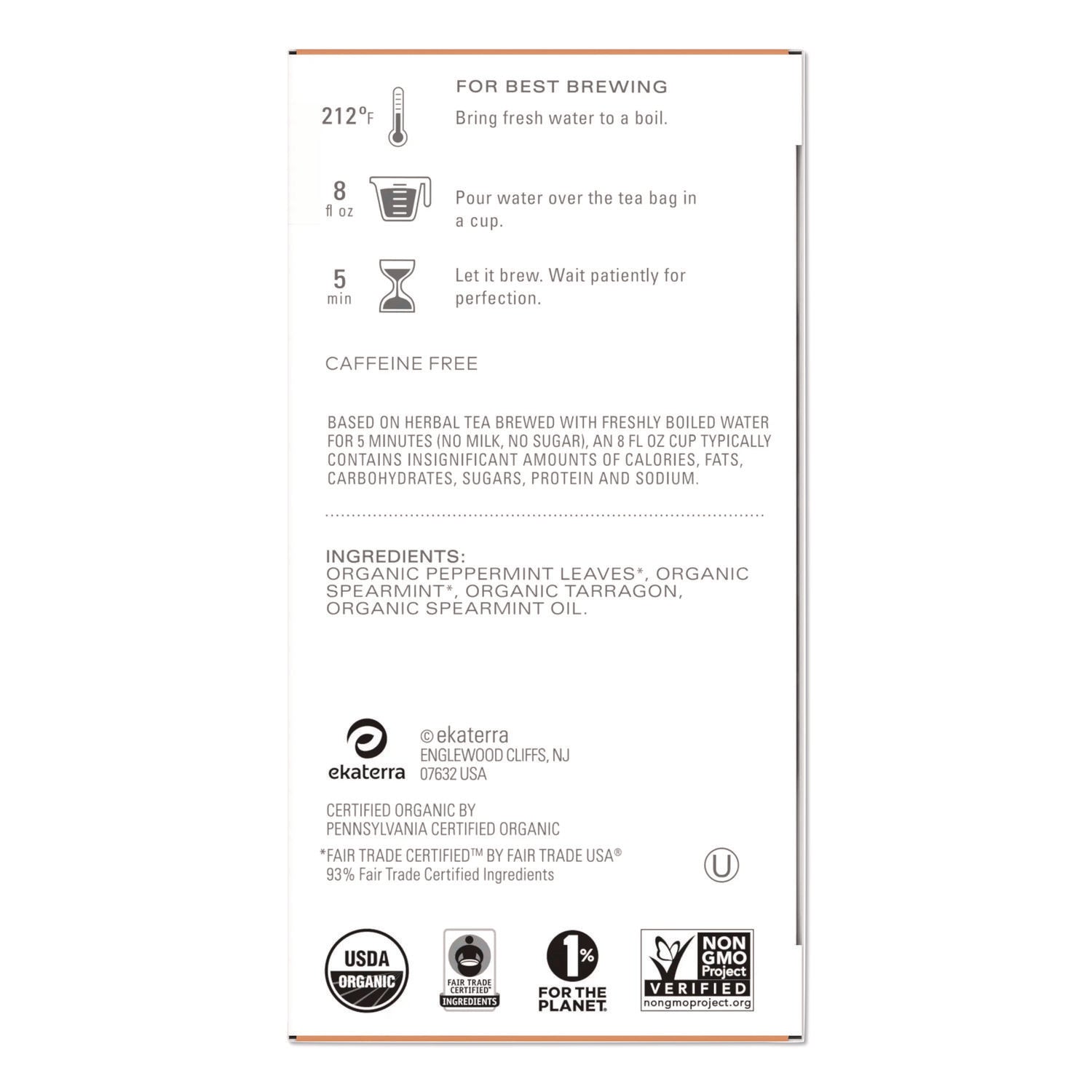 Tea Bags, Organic Refresh Mint, 16/Box
