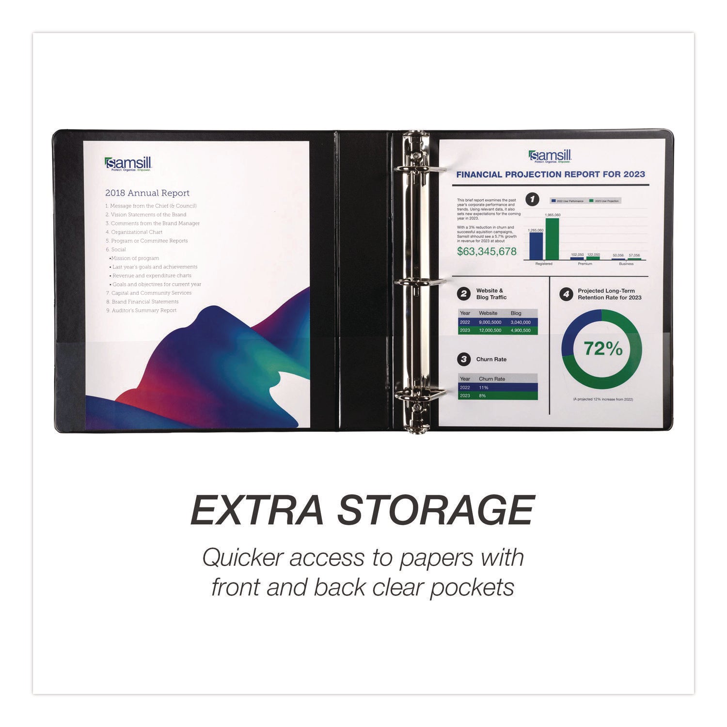 Samsill Ring Binder - 1.50" Ring(s) - Fastener(s): D-Ring - Black - Durable, Clear Overlay - 4 / Pack