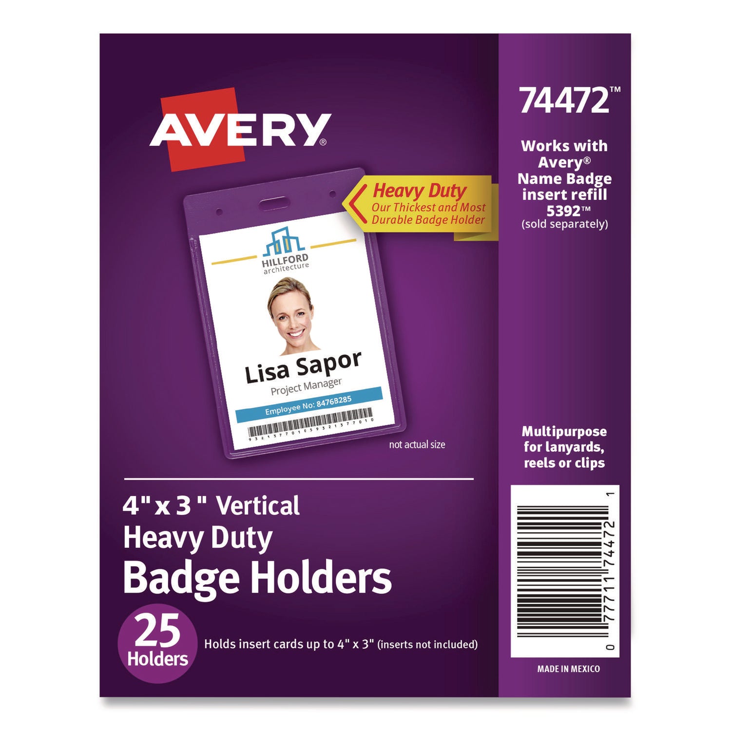 Heavy-Duty Badge Holders, Portrait, 4" x 3", 25 Holders