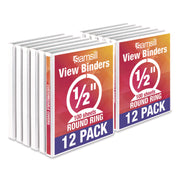 Samsill Economy View Binder, 1/2" Capacity, Letter Size, 3 Round Rings, 2 Internal Pockets, White, Recycled, Customizable Spine/Cover, Clear Overlay, 12/Carton