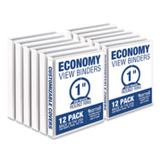 Samsill Economy View Binder, 1" Capacity, 3 Round Rings, 2 Internal Pockets, Letter Size, White, Clear Overlay, Customizable Spine/Cover, Recycled, 12/Carton