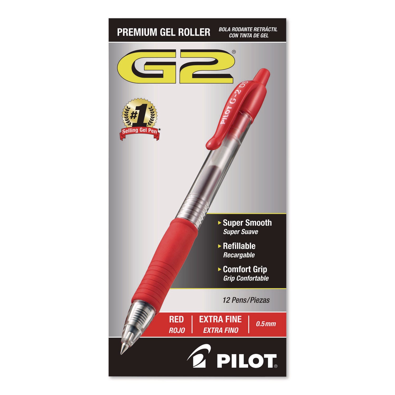 G2 Premium Gel Ink Retractable Pens, 0.5 mm Extra Fine, Red Ink, Refillable, 1 Dozen