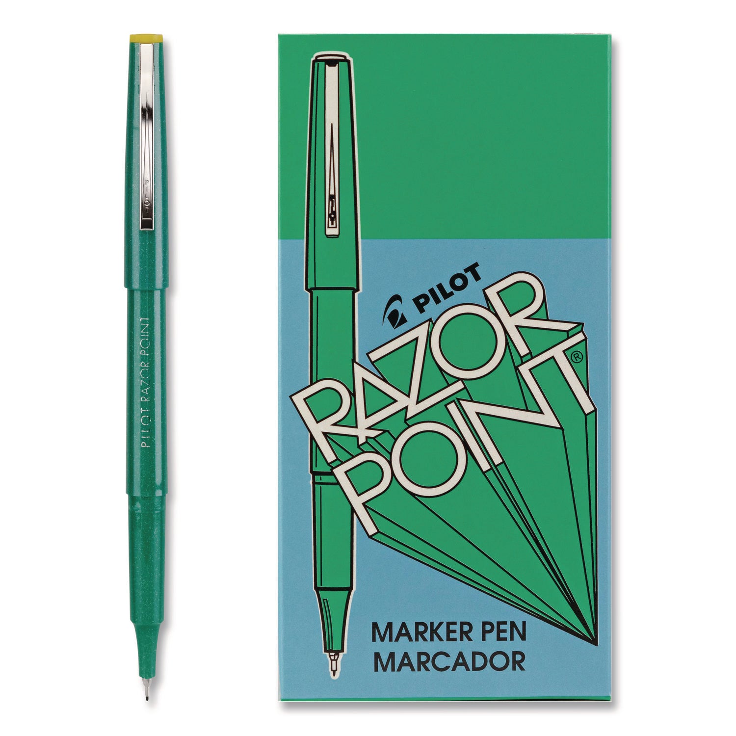 Pilot Marker Pens - 0.3 mm Extra Fine Pen Point - Green Ink - Green Plastic Barrel - Metal Tip - Writing - 1 Dozen