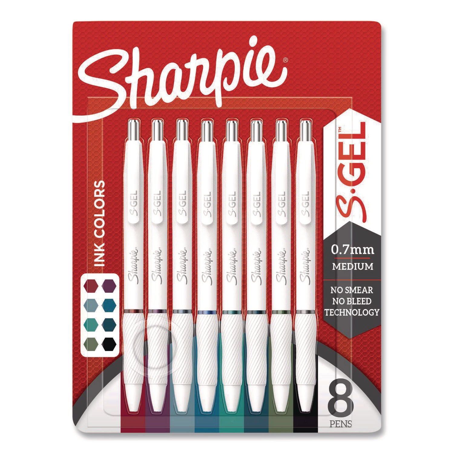Sharpie S-Gel Pens, 0.7 mm, Assorted Ink, Gel-Based, 8 Pack