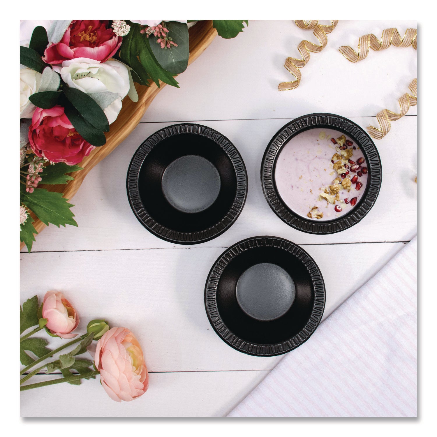 Quiet Classic Laminated Foam Dinnerware, Bowl, 5 oz, Black, 125/Sleeve, 8 Sleeves/Carton