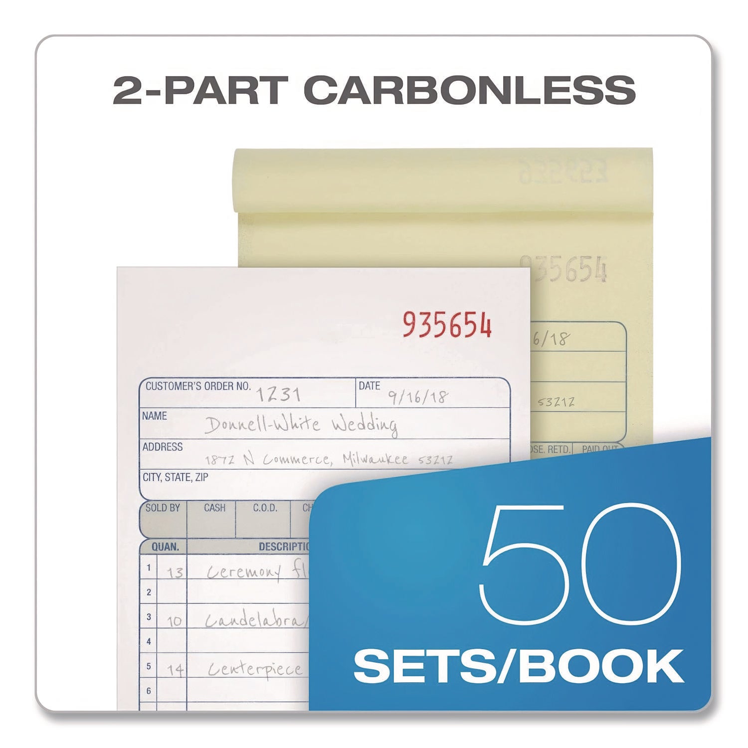 Multipart Sales Order Pad, Two-Part Carbonless, 4.19 X 6.69, 50 Forms/Pad, 3 Pads/Pack