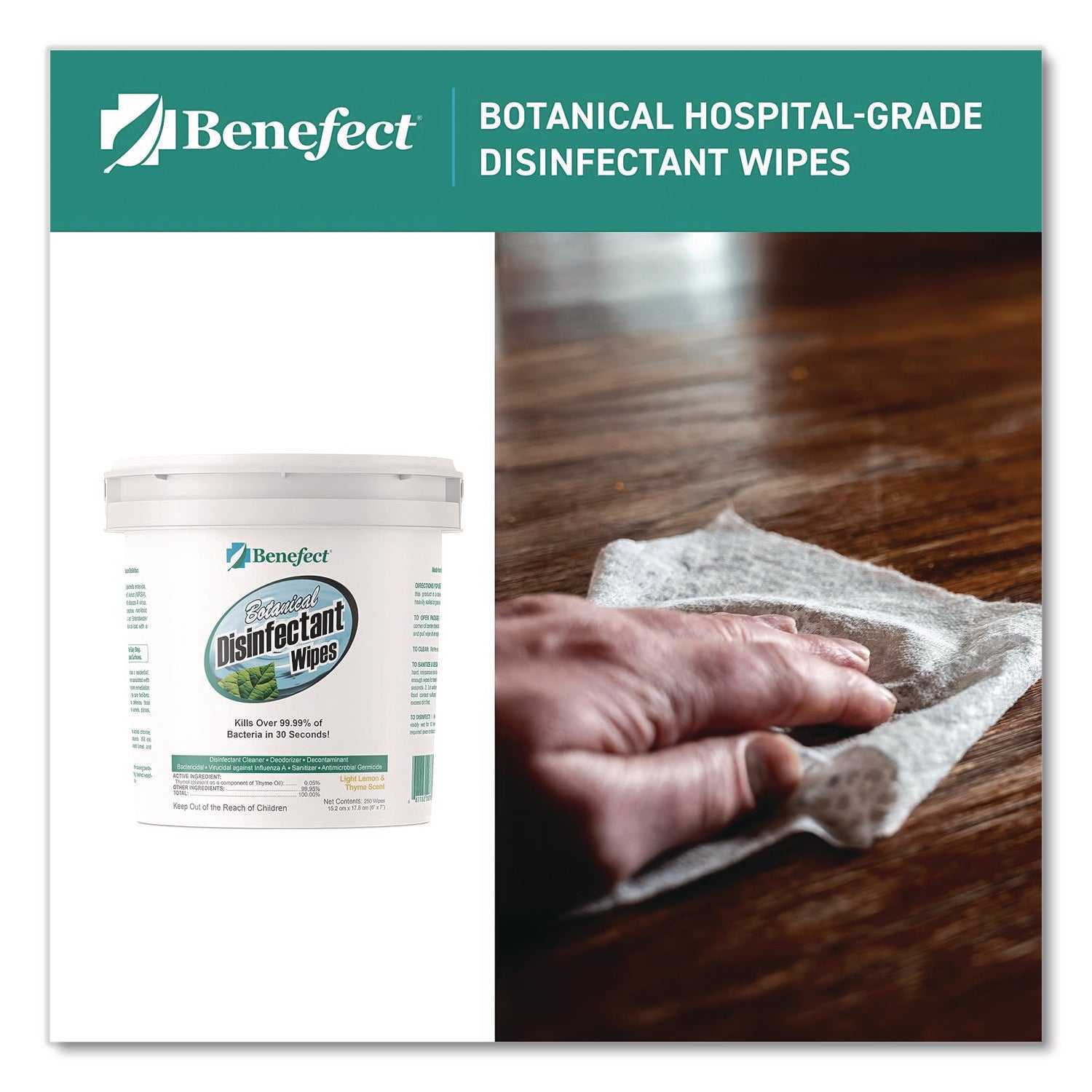 Botanical Disinfectant Wipes, 6 x 7, Light Lemon and Thyme, 250/Bucket