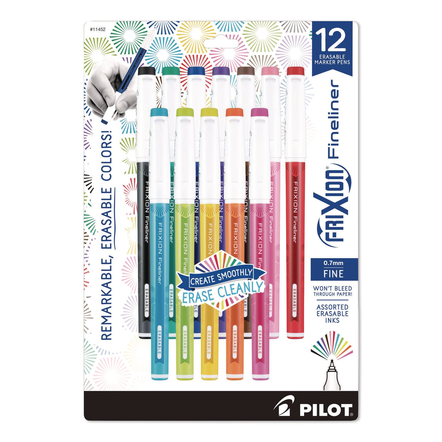 Pilot Erasaable Marker Pens - 0.7 mm Fine Pen Point - Erasable - Assorted Ink - Gel-based - Document - 12 / Set