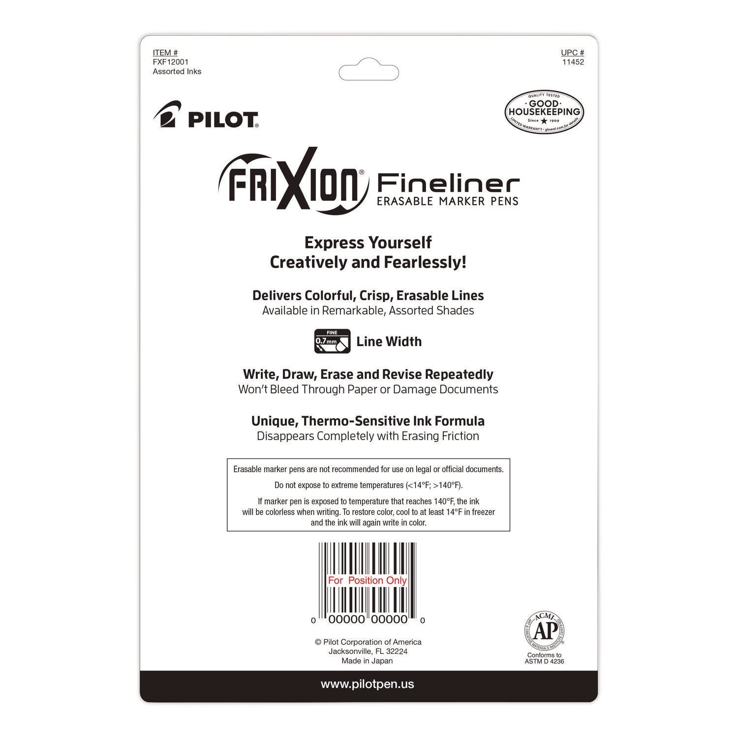 Pilot Erasaable Marker Pens - 0.7 mm Fine Pen Point - Erasable - Assorted Ink - Gel-based - Document - 12 / Set