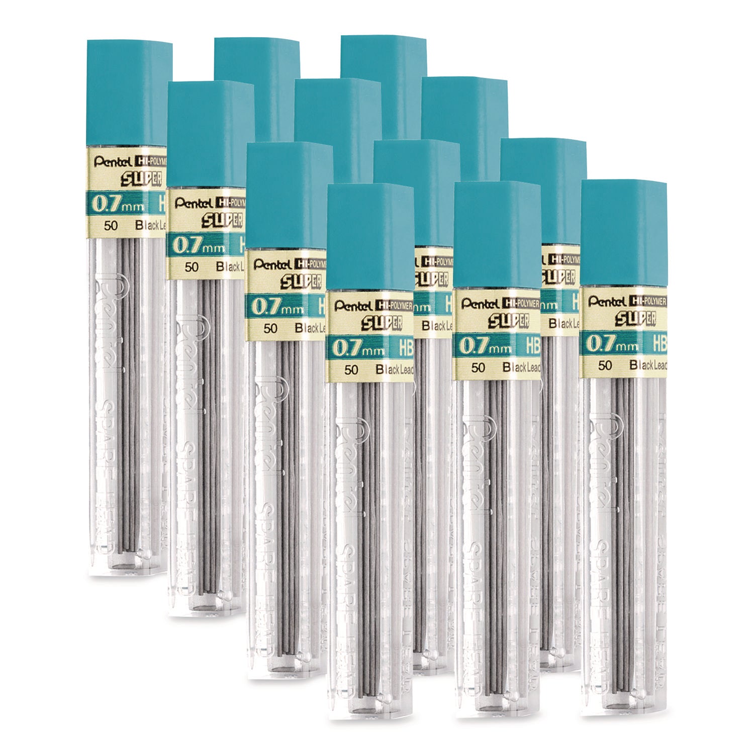 Pentel Super Hi-Polymer Lead Refills for Mechanical Pencils, 12 Leads Per Tube, HB Grade, Standard Lead for Everyday Use, 0.7mm Medium Point, 50-HB