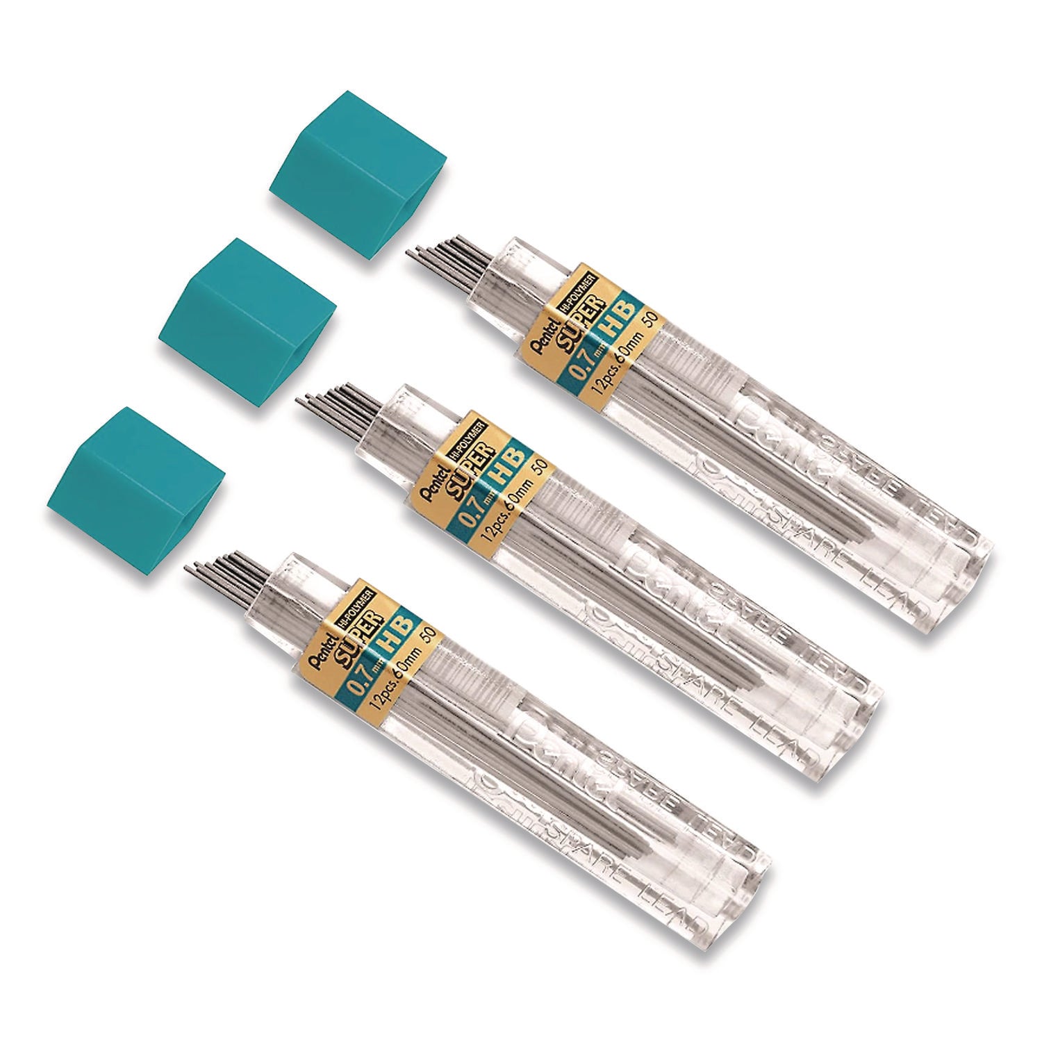 Pentel Super Hi-Polymer Lead Refills for Mechanical Pencils, 12 Leads Per Tube, HB Grade, Standard Lead for Everyday Use, 0.7mm Medium Point, 50-HB