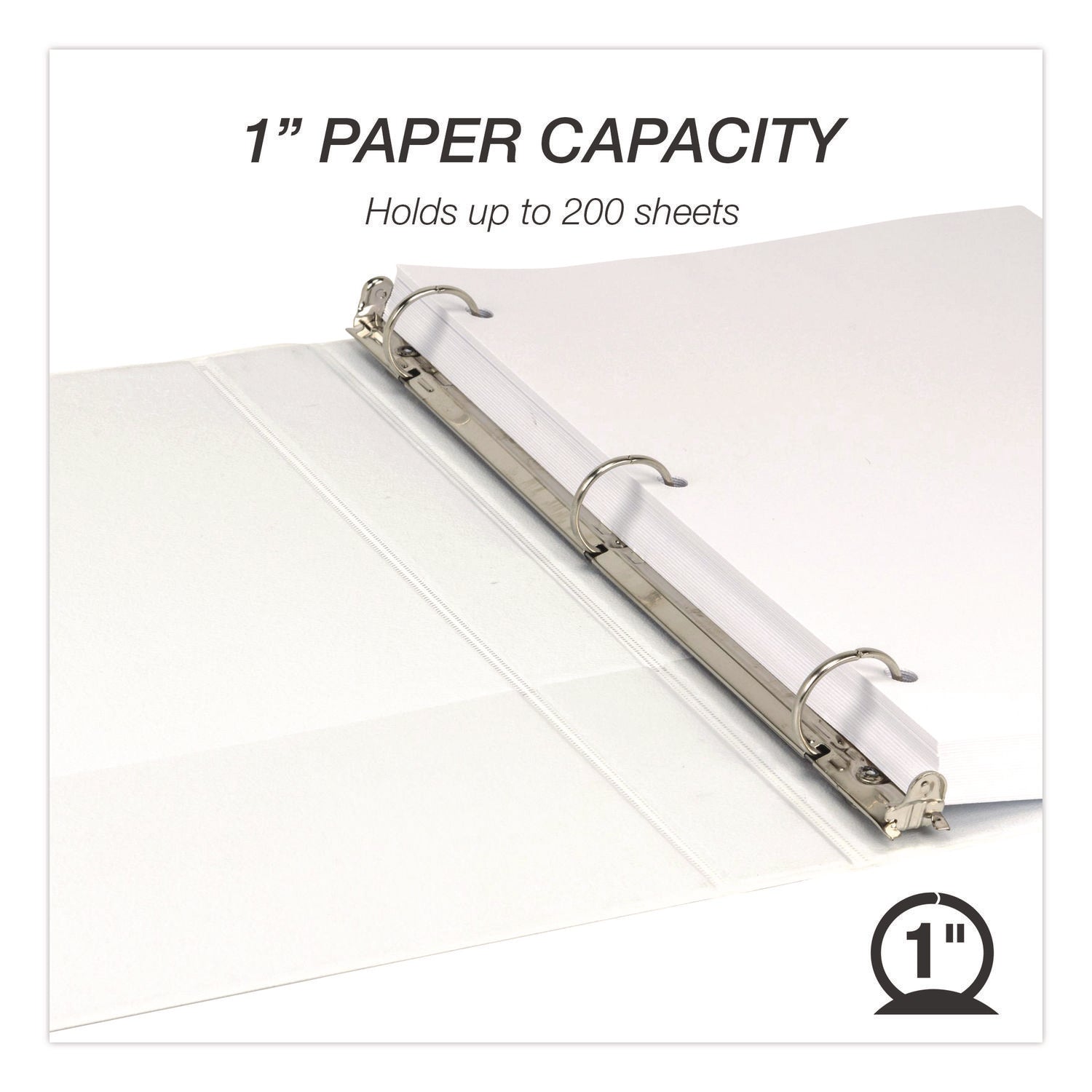 Samsill Economy View Binder, 1" Capacity, 3 Round Rings, 2 Internal Pockets, Letter Size, White, Clear Overlay, Customizable Spine/Cover, Recycled, 12/Carton