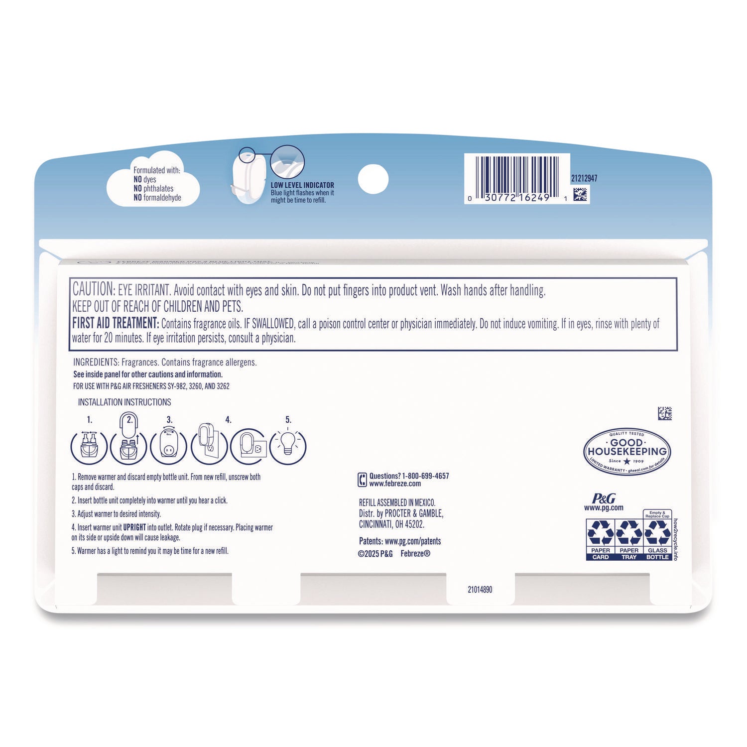 Febreze FadeDefy PLUG Air Freshener Refill, 2.63 oz, Mountain/Ocean/Rainforest Scents, 50 Day Odor Neutralizer, 3 Pack