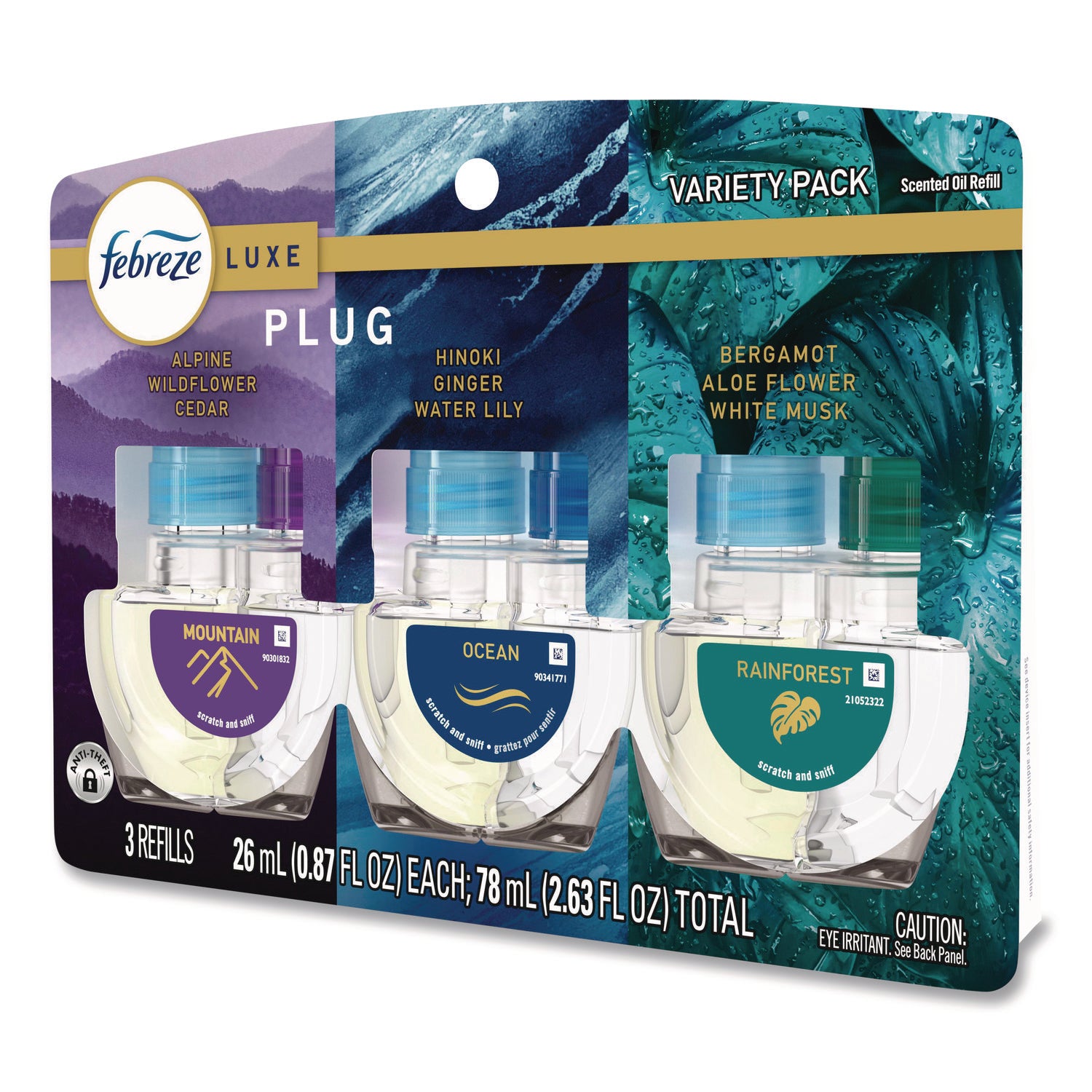 Febreze FadeDefy PLUG Air Freshener Refill, 2.63 oz, Mountain/Ocean/Rainforest Scents, 50 Day Odor Neutralizer, 3 Pack
