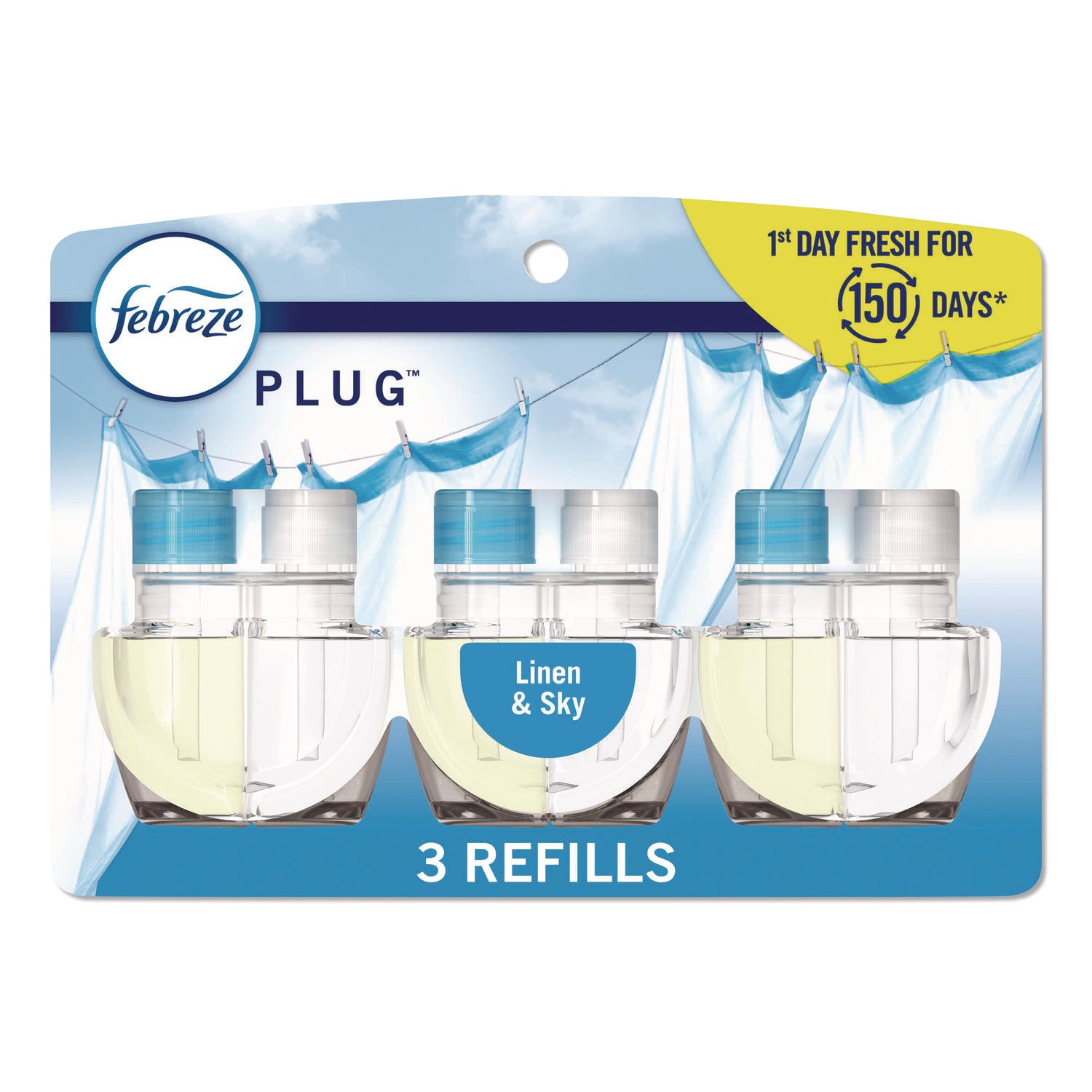 Febreze Plug Linen & Sky Oil Refill, 0.8 fl oz, 50 Day, 3 Pack