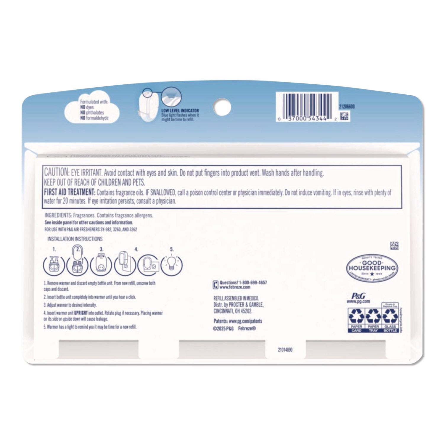 Febreze Plug Linen & Sky Oil Refill, 0.8 fl oz, 50 Day, 3 Pack