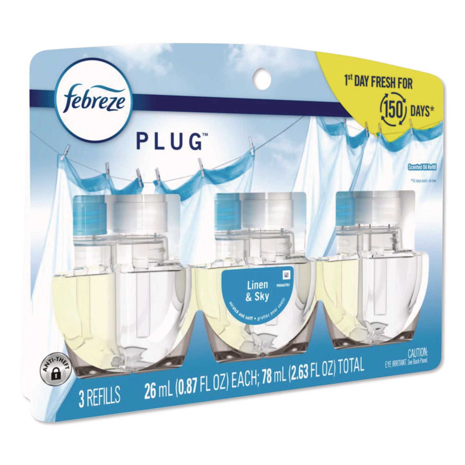 Febreze Plug Linen & Sky Oil Refill, 0.8 fl oz, 50 Day, 3 Pack
