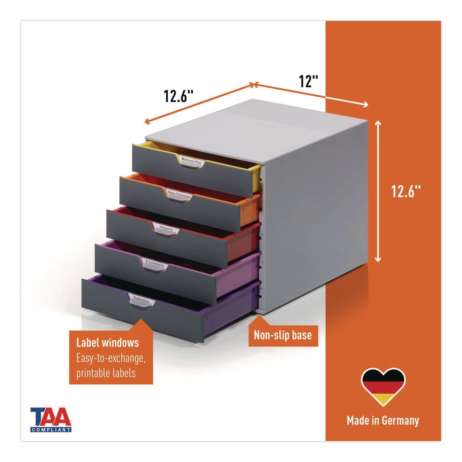 5 Drawer(s) - 11" Height x 11.50" Width x 14" Depth - Label Holder, Stackable, Non-slip Feet - Gray - Acrylonitrile Butadiene Styrene (ABS) - 1 Each