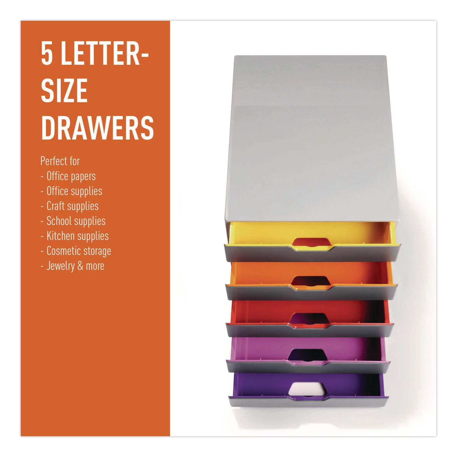5 Drawer(s) - 11" Height x 11.50" Width x 14" Depth - Label Holder, Stackable, Non-slip Feet - Gray - Acrylonitrile Butadiene Styrene (ABS) - 1 Each