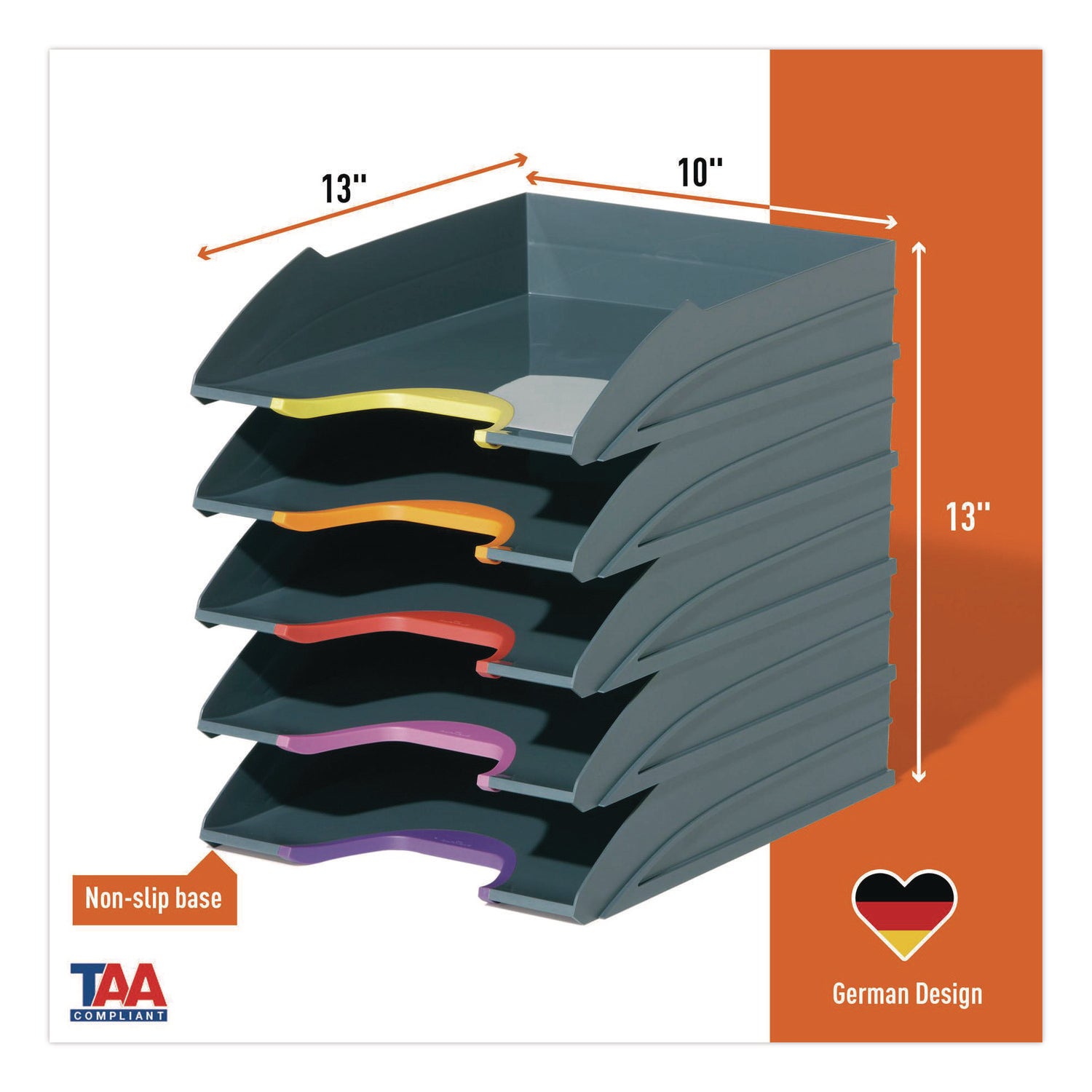 Desktop - Stackable, Front Cut-out - Gray - Plastic - 1 Pack