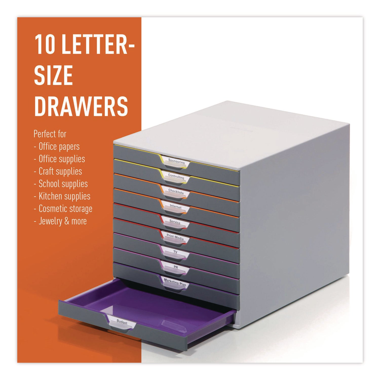 10 Drawer(s) - 11" Height x 11.50" Width x 14" Depth - Labeling Area, Stackable, Non-skid Feet - Gray - Plastic - 1 Each