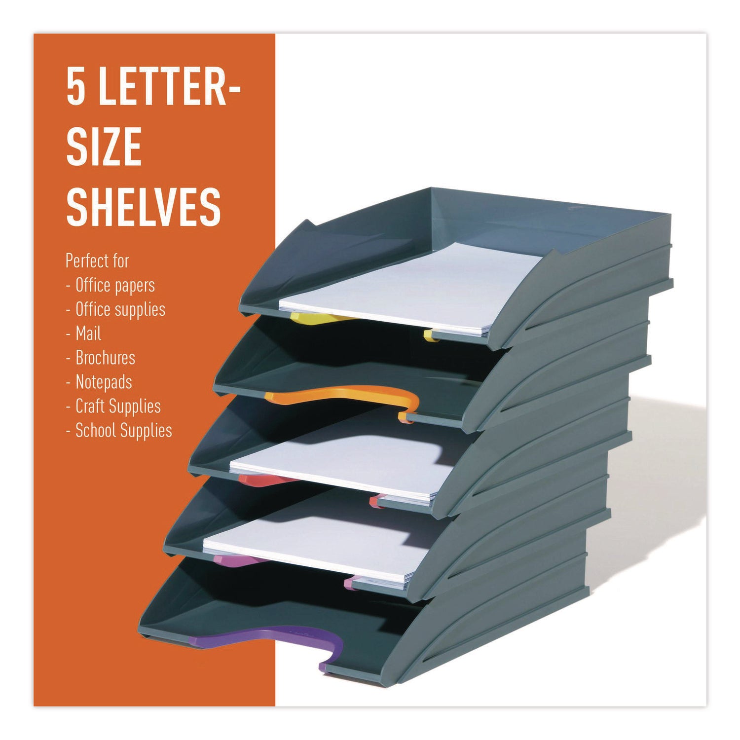 Desktop - Stackable, Front Cut-out - Gray - Plastic - 1 Pack