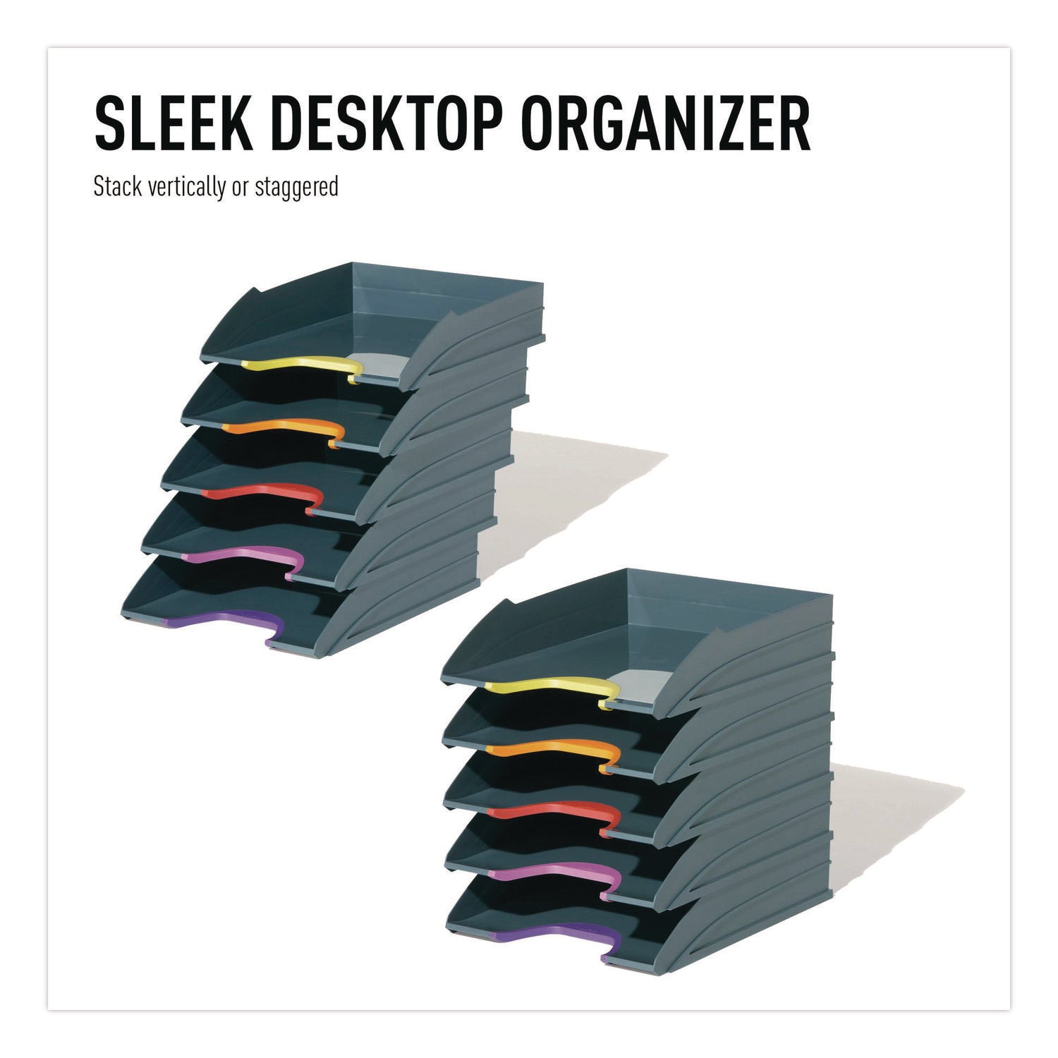 Desktop - Stackable, Front Cut-out - Gray - Plastic - 1 Pack