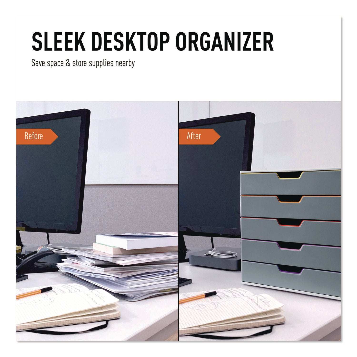 5 Drawer(s) - 11" Height x 11.50" Width x 14" Depth - Label Holder, Stackable, Non-slip Feet - Gray - Acrylonitrile Butadiene Styrene (ABS) - 1 Each