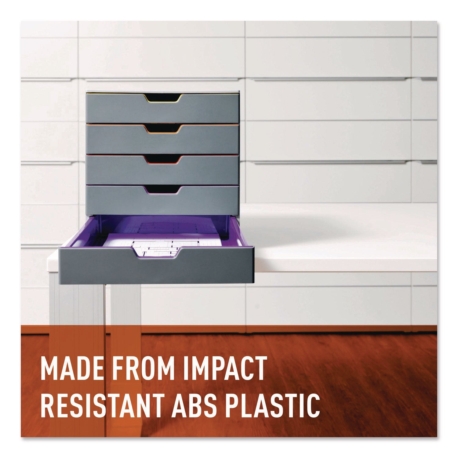 5 Drawer(s) - 11" Height x 11.50" Width x 14" Depth - Label Holder, Stackable, Non-slip Feet - Gray - Acrylonitrile Butadiene Styrene (ABS) - 1 Each