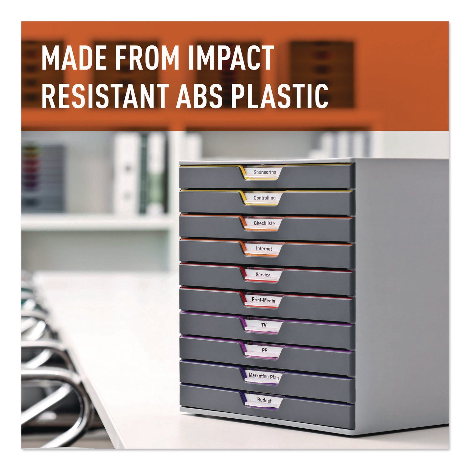 10 Drawer(s) - 11" Height x 11.50" Width x 14" Depth - Labeling Area, Stackable, Non-skid Feet - Gray - Plastic - 1 Each