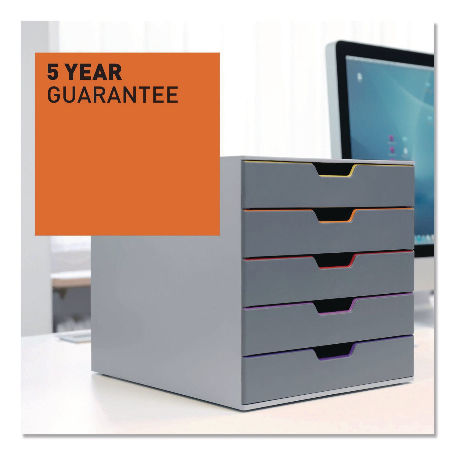 5 Drawer(s) - 11" Height x 11.50" Width x 14" Depth - Label Holder, Stackable, Non-slip Feet - Gray - Acrylonitrile Butadiene Styrene (ABS) - 1 Each