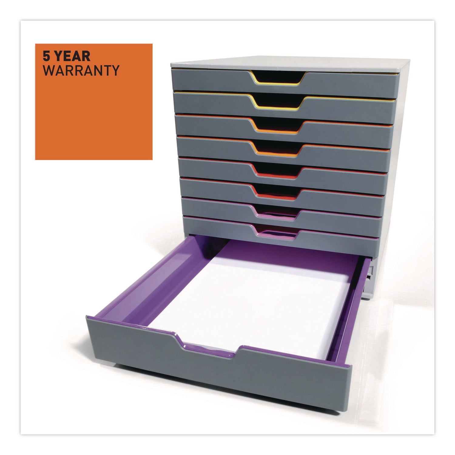 10 Drawer(s) - 11" Height x 11.50" Width x 14" Depth - Labeling Area, Stackable, Non-skid Feet - Gray - Plastic - 1 Each