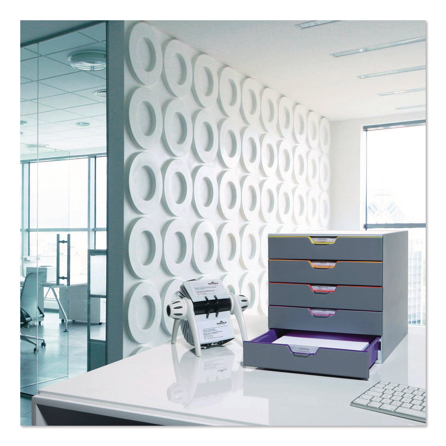 5 Drawer(s) - 11" Height x 11.50" Width x 14" Depth - Label Holder, Stackable, Non-slip Feet - Gray - Acrylonitrile Butadiene Styrene (ABS) - 1 Each