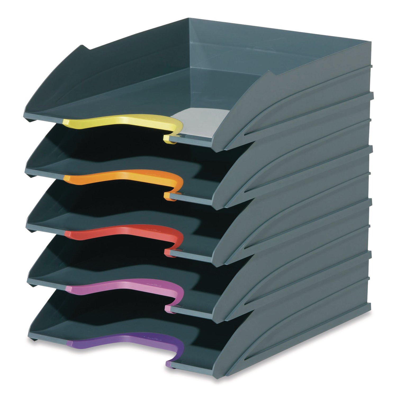 Desktop - Stackable, Front Cut-out - Gray - Plastic - 1 Pack