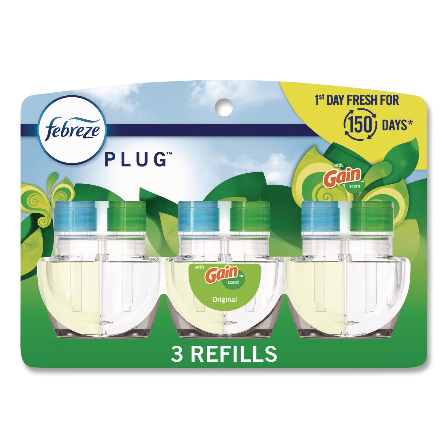 Febreze FadeDefy PLUG Air Freshener Refill, Gain Original Scent, 2.63 oz, Odor Neutralizer, 50 Day, 3/Pack