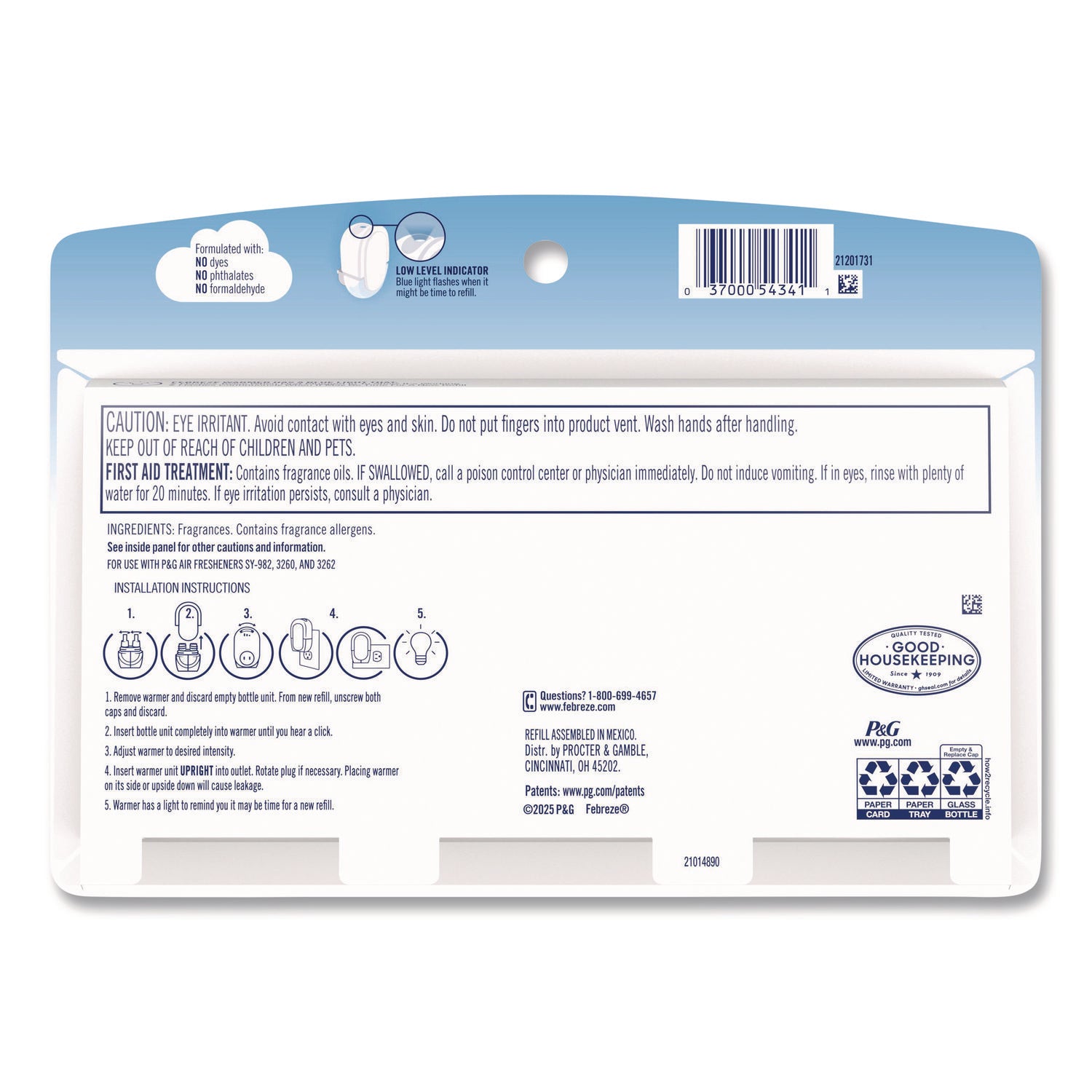 Febreze FadeDefy PLUG Air Freshener Refill, Gain Original Scent, 2.63 oz, Odor Neutralizer, 50 Day, 3/Pack