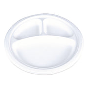 ChampWare Molded Fiber Tableware, 3-Compartment Plate, 10" dia, White, 125/Sleeve, 4 Sleeves/Carton