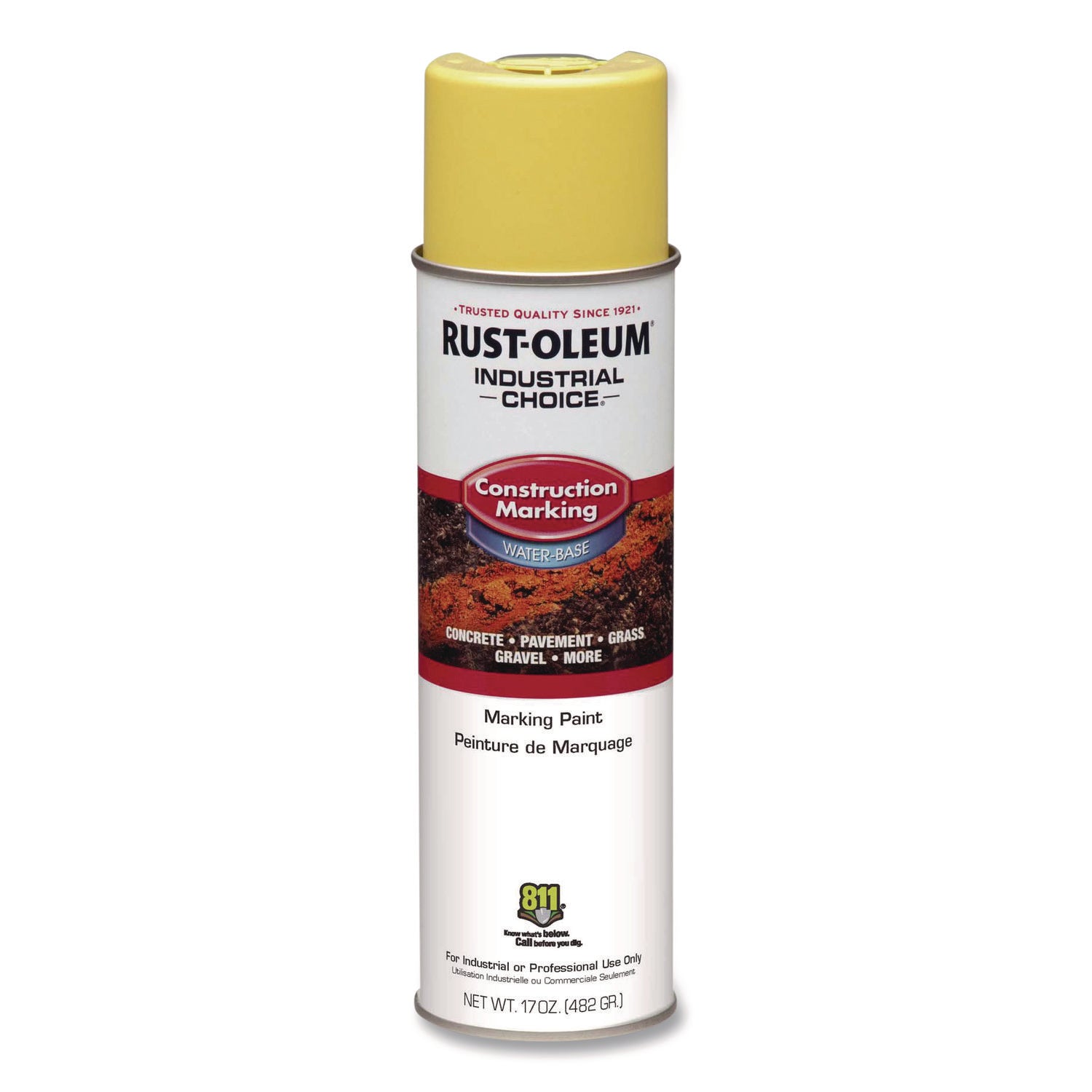 Industrial Choice M1400 System Water-Based Construction Marking Paint, Flat High Vis Yellow, 17 oz Aerosol Can, 12/Carton
