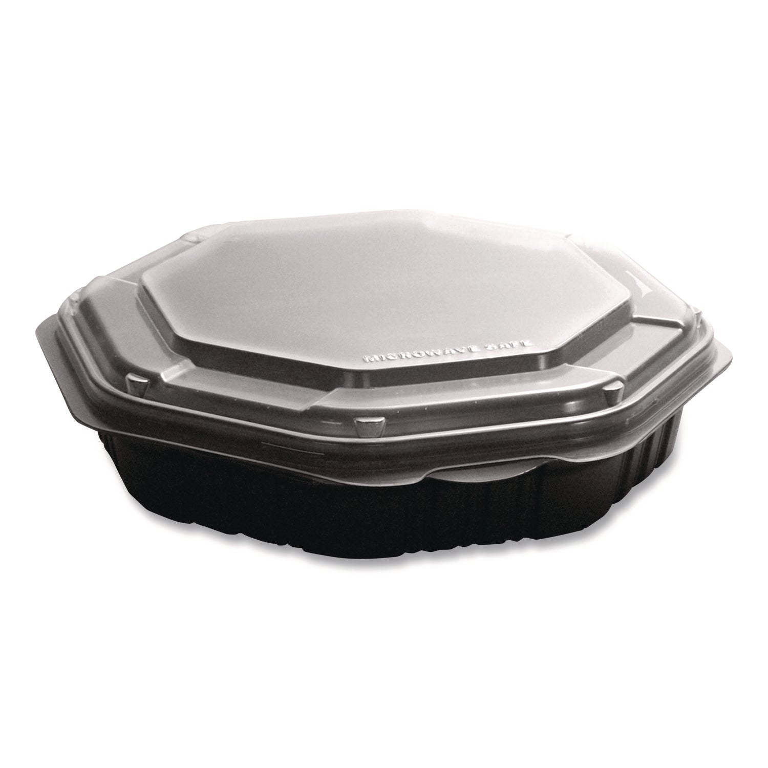 Creative Carryouts OctaView Hinged Lid Containers, 9.13 x 9.55 x 2.38, Black/Clear, Plastic, 100/Carton