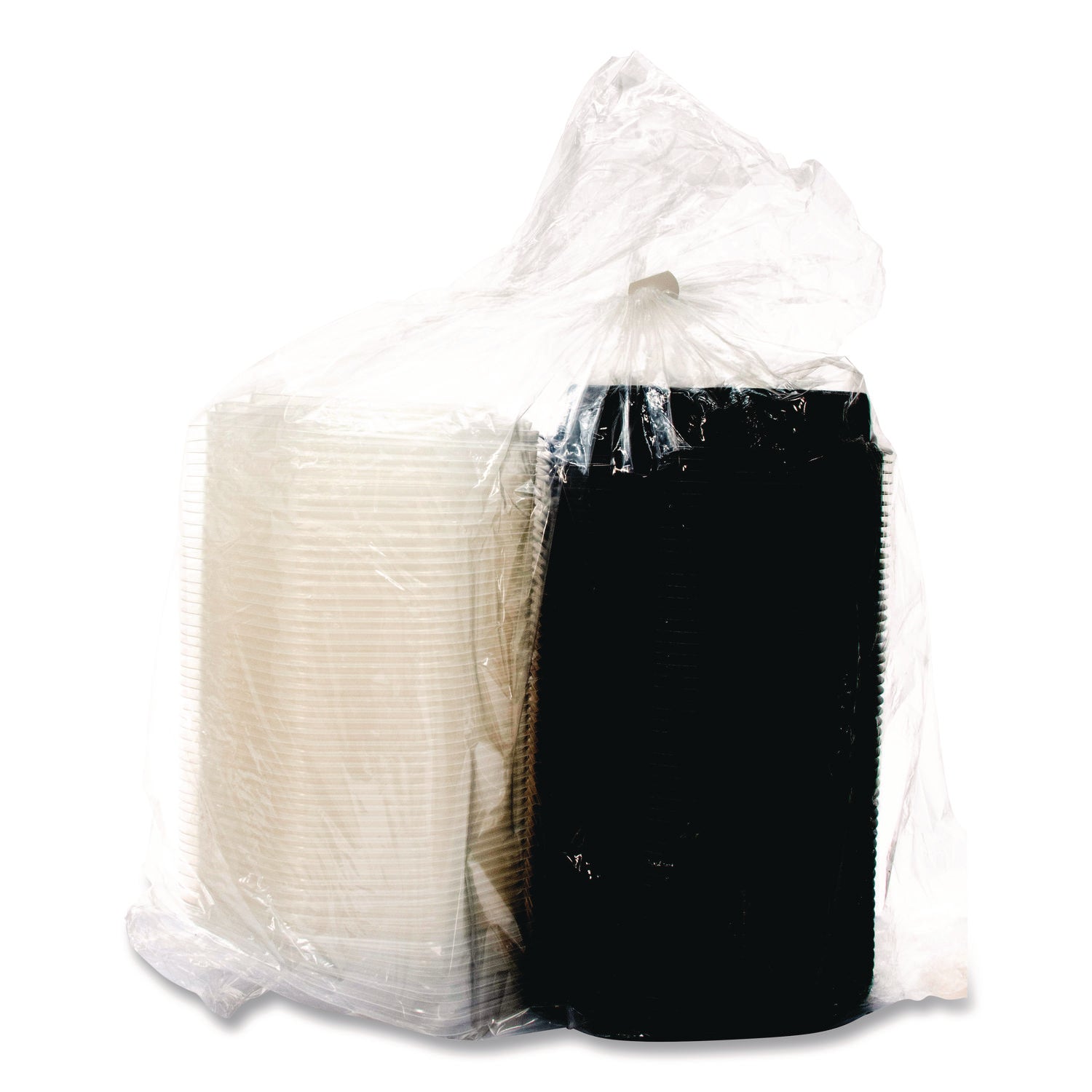 Creative Carryouts OctaView Hinged Lid Containers, 9.13 x 9.55 x 2.38, Black/Clear, Plastic, 100/Carton