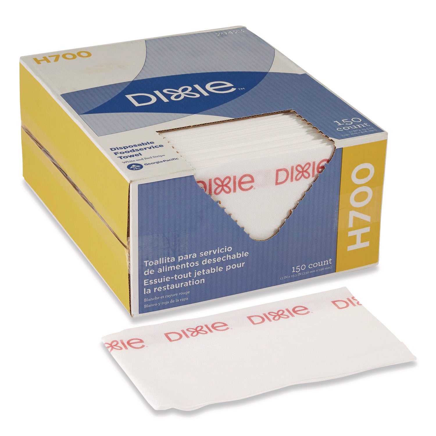 H700 Disposable Foodservice Towel, 1-Ply, 13 x 23.5, White/Red, 150/Carton