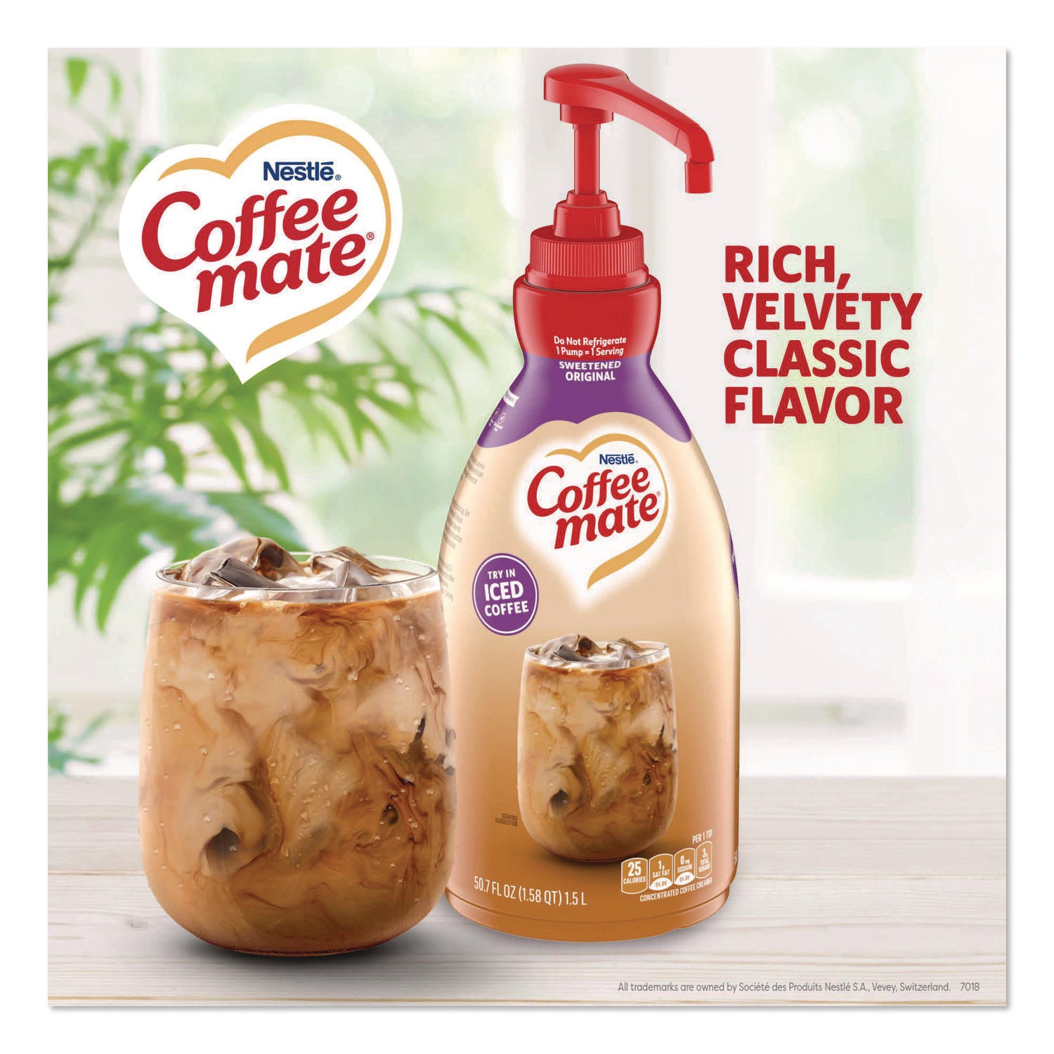 Coffee mate Sweetened Original Liquid Concentrate Coffee Creamer - Pump Bottle - Sweetened Original Flavor - 50.70 fl oz (1.50 L) - 300 Serving - 1 Each