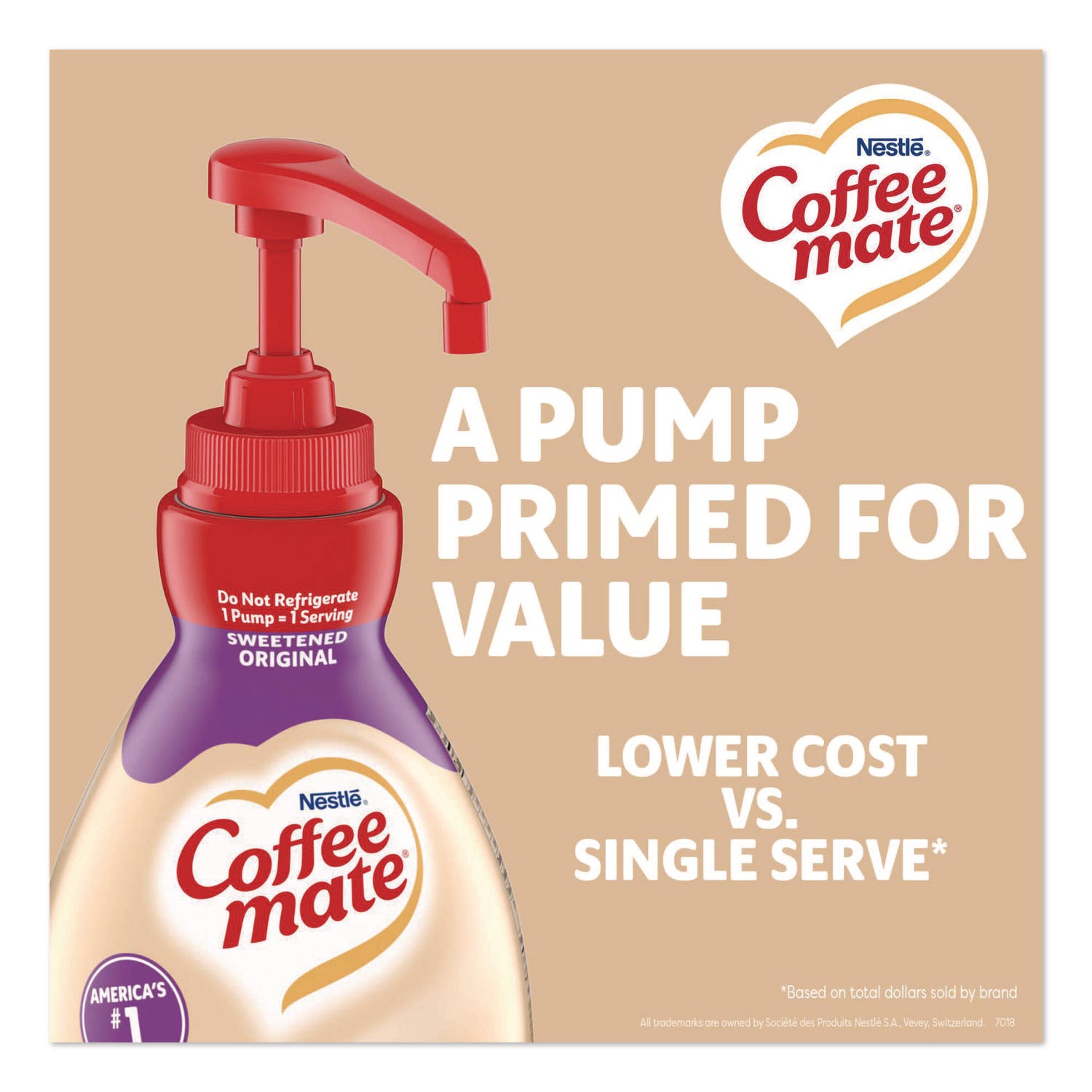 Coffee mate Sweetened Original Liquid Concentrate Coffee Creamer - Pump Bottle - Sweetened Original Flavor - 50.70 fl oz (1.50 L) - 300 Serving - 1 Each